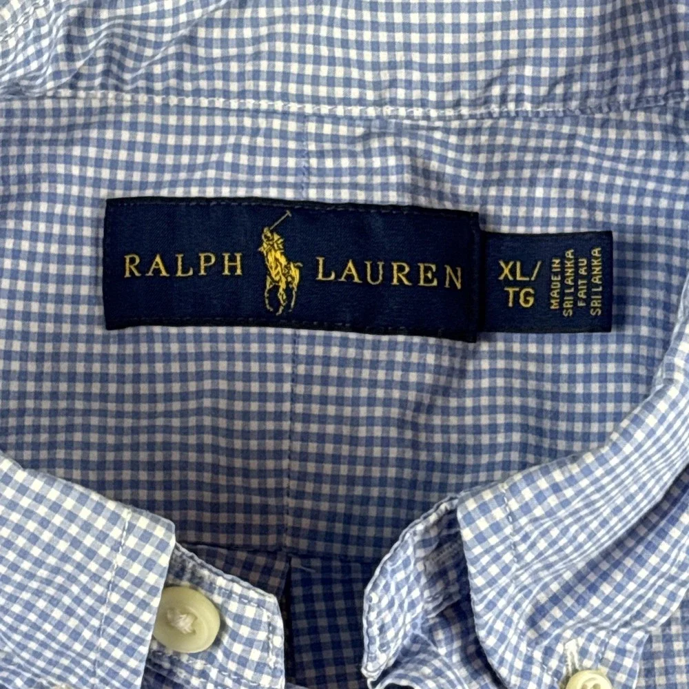Polo Ralph Lauren Men's XL Blue Gingham Short Sleeve Button Down Pink Pony